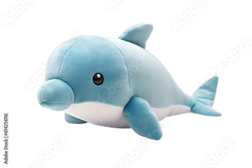 Adorable Dolphin Plush Toy Waddling on Transparent Background. AI