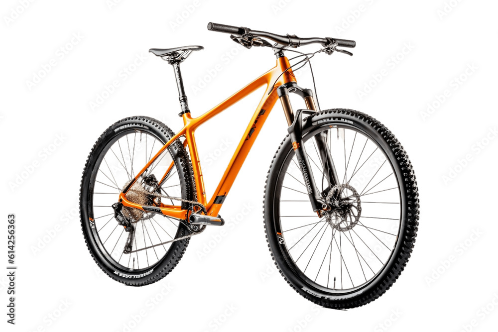 Orange 29er mountain bike on transparent background. AI