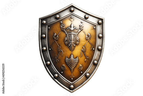 Medieval Metallic Shield on on transparent background. AI