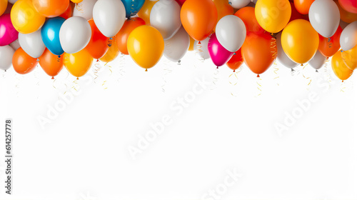 Coloured party balloons illustration against a white background. A.I. Generated.