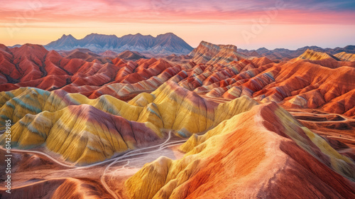The Rainbow Mountains in Zhangye Danxia National Geological Park, China photo