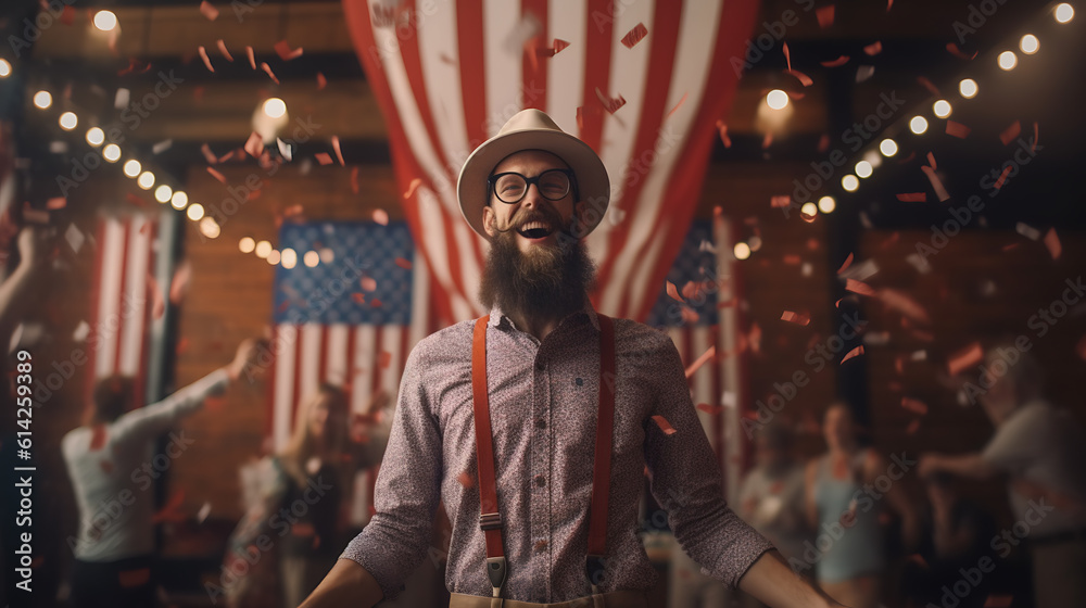 Happy man celebrating fourth july Independence Day.Created with Generative AI technology.