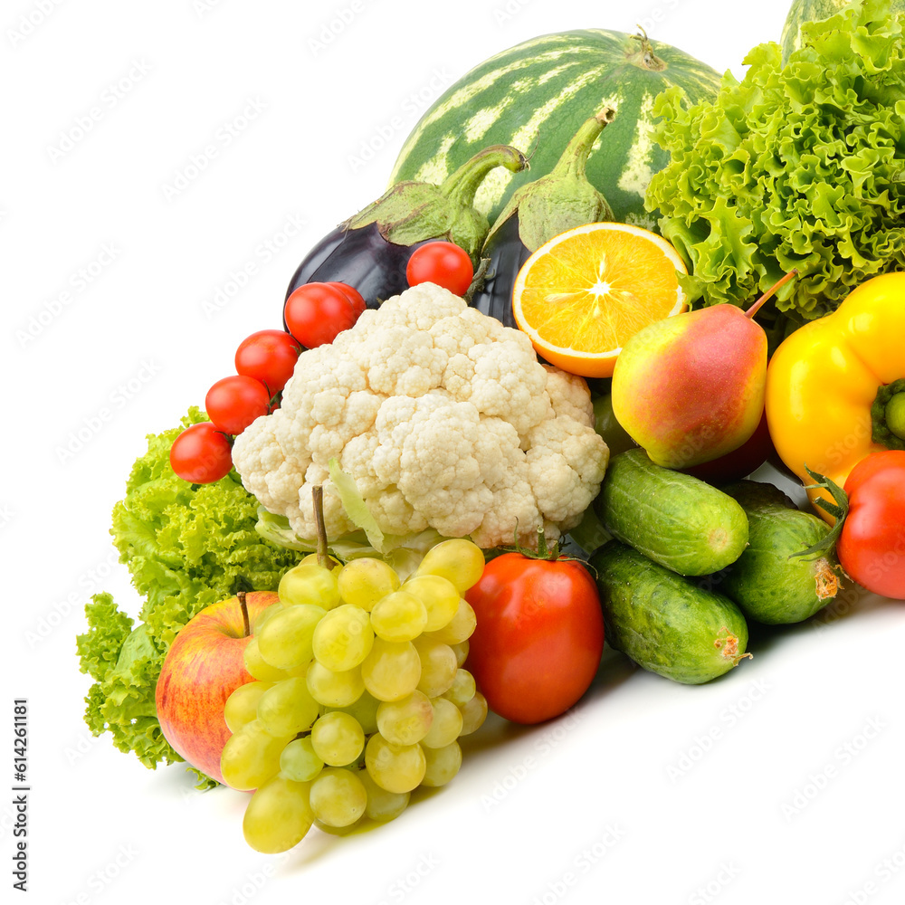 Fresh vegetables and fruits isolated not white Fresh vegetables and fruits isolated not white