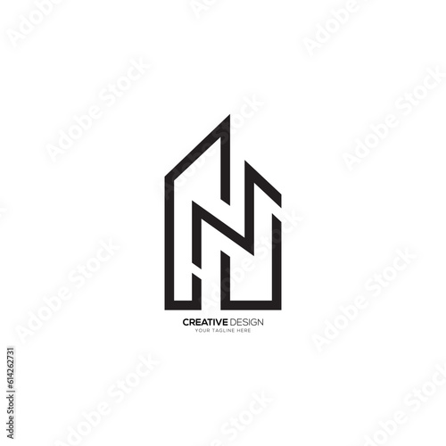 Modern building shape letter c n j unique line art monogram logo. C logo. N logo. J logo