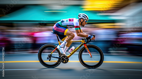 cyclist in motion with a blurred backdrop. Generative AI image. © Ilona