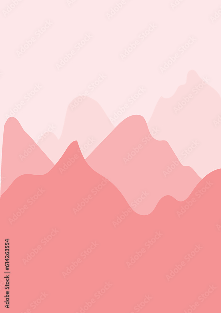 Forest landscape illustration in flat style with design hill. Pink ...