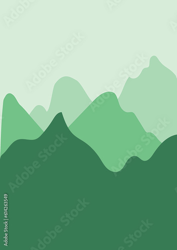 Forest landscape illustration in flat style with design hill. Green layers color background. Banner template for mobile phone screen saver theme  lock screen and wallpaper.