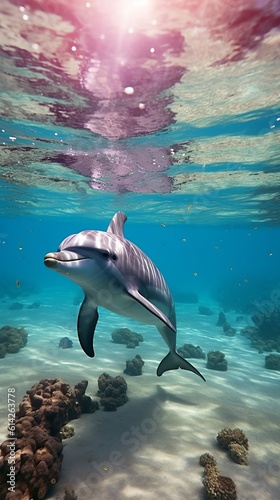 Playful dolphins on a sunny morning. Generative AI © BraveSpirit