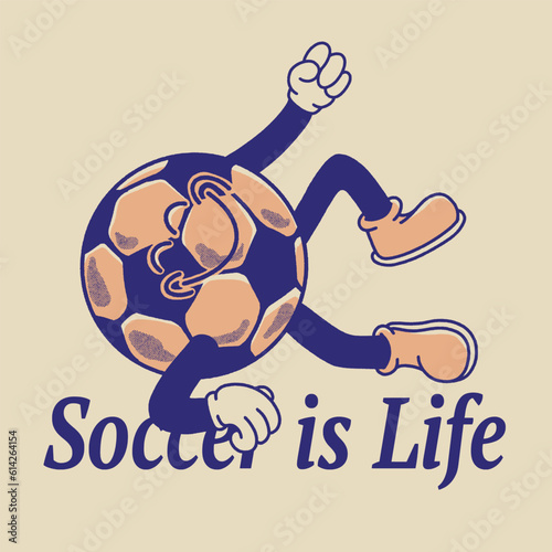 Soccer is Life With Soccer Ball Groovy Character Design