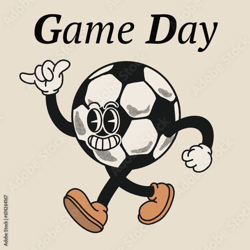 Game day With Soccer Ball Groovy Character Design