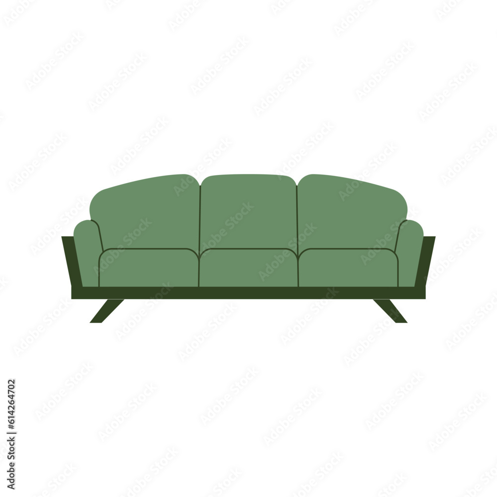 Green sofa vector flat illustration on isolated background. Modern house lounge furniture. Green sofa vector flat illustration on isolated background. Modern house lounge furniture.