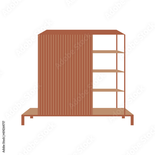 Wood dresser with shelves in japandi or scandinavian style. Vector flat illustration of house interior furniture on isolated background