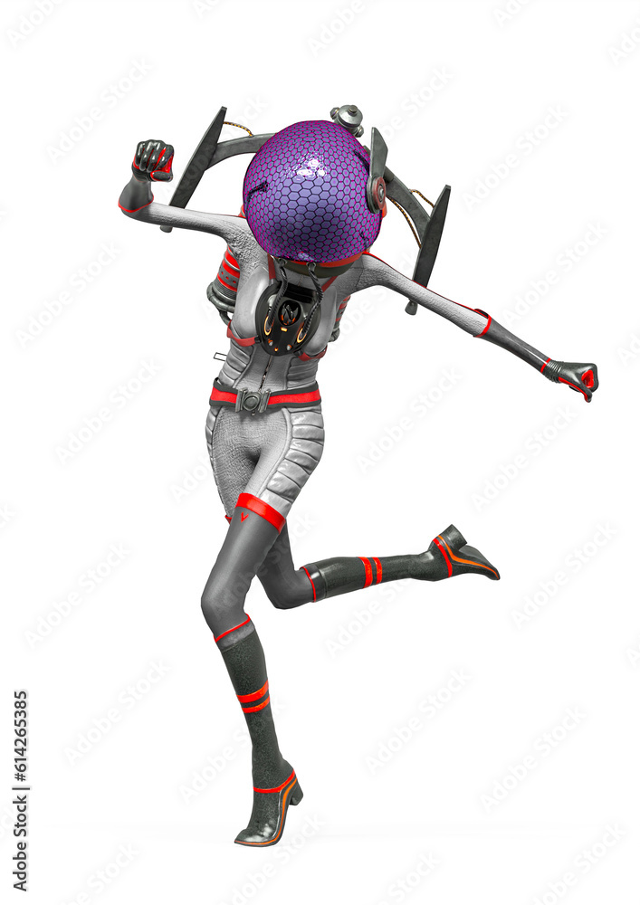 alien girl astronaut is doing a pin up run pose