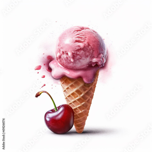 Cherry ice cream  beautifully colored with strong palette pastel colors in a beautiful summer mesmerizing style  on a white background. AI Generative