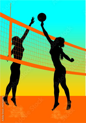 voleibol de playa, silueta, mujer