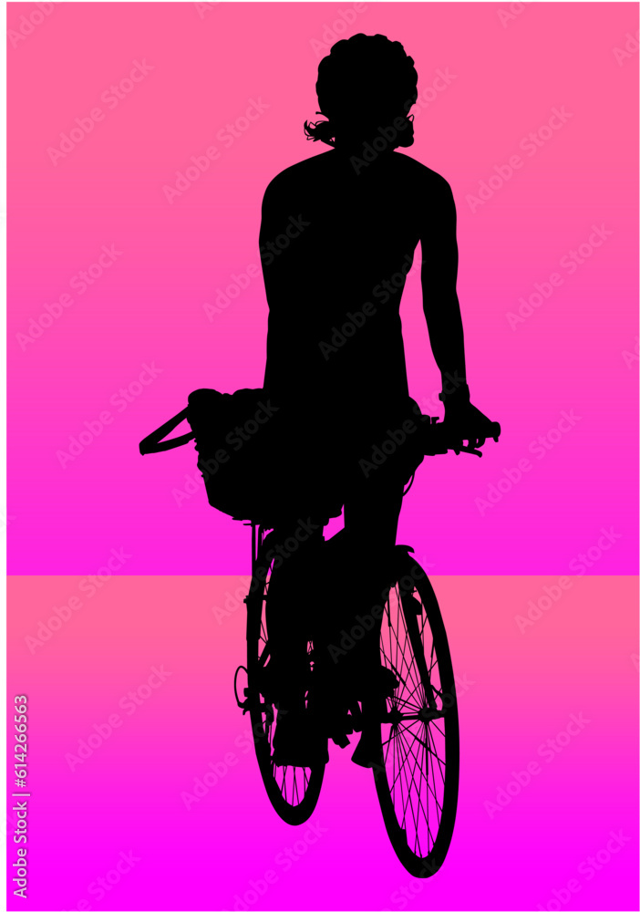 silueta, bici, mujer