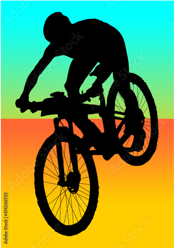 bici, montaña, carrera, silueta