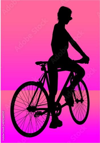 silueta, bici, mujer