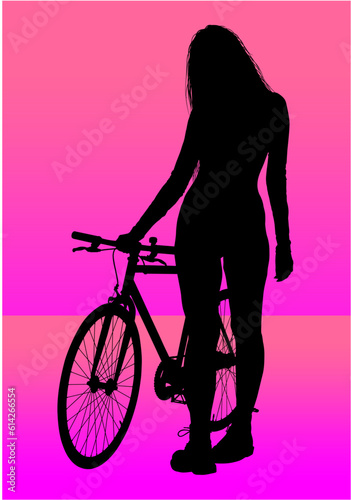 silueta, bici, mujer