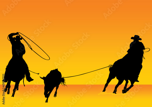 rodeo, silueta, vaquero, vaquillas