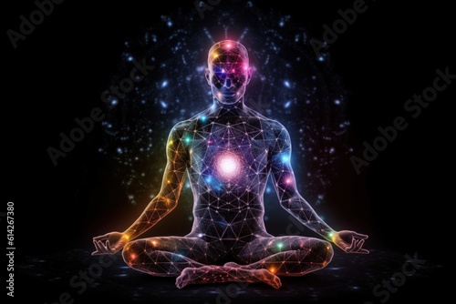 Stampa su tela Pacifying spirituality Concept of meditation and spiritual practice, expanding of consciousness, chakras and astral body activation, mystical inspiration image, chakra human