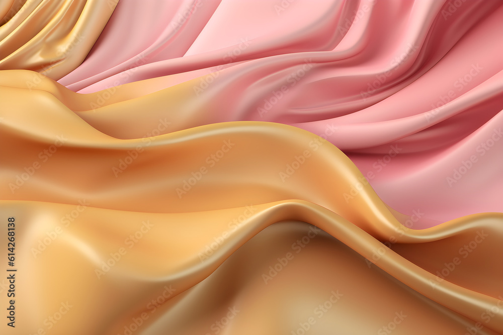 Obraz premium Abstract Background with 3D Wave Bright Gold and Pink Gradient Silk Fabric Generative AI