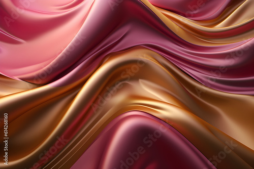 Abstract Background with 3D Wave Bright Gold and Pink Gradient Silk Fabric Generative AI