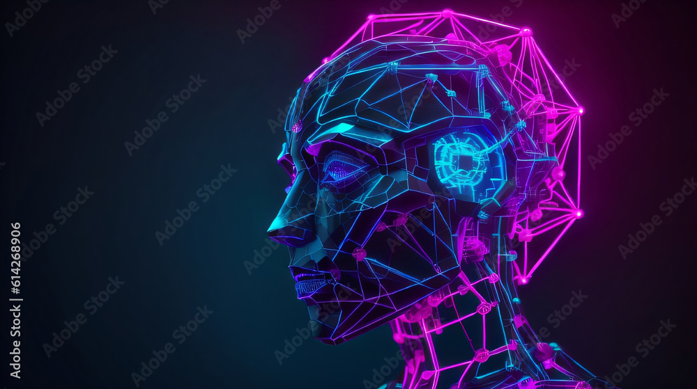 Artificial intelligence woman head portrait with intricate parts robotical cyber punk futuristic New Neon color Best design generative ai Artificial intelligence woman head portrait with intricate parts robotical cyber punk futuristic New Neon color Best design generative ai