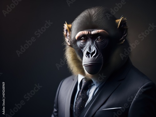 Portrait of a baboon dressed in an elegant business suit. ai generative © Igor