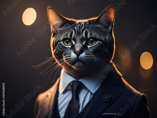 Portrait of a cat dressed in an elegant business suit. ai generative
