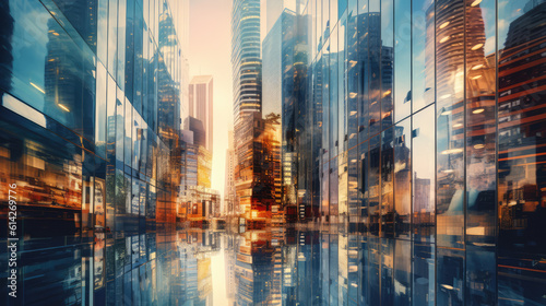 Abstract cityscape with glass windows and reflections  generative AI
