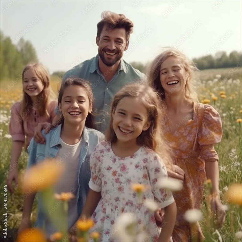 Obraz premium Families Enjoying Summer Outdoors in a Beautiful Rural Landscape