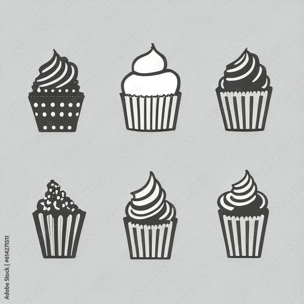 set of cupcake in various style, outline icon