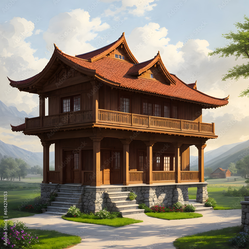 Modern house exterior display in realistic environment. House 3D. Fantasy House. Mock-up House Modern house exterior display in realistic environment. House 3D. Fantasy House. Mock-up House