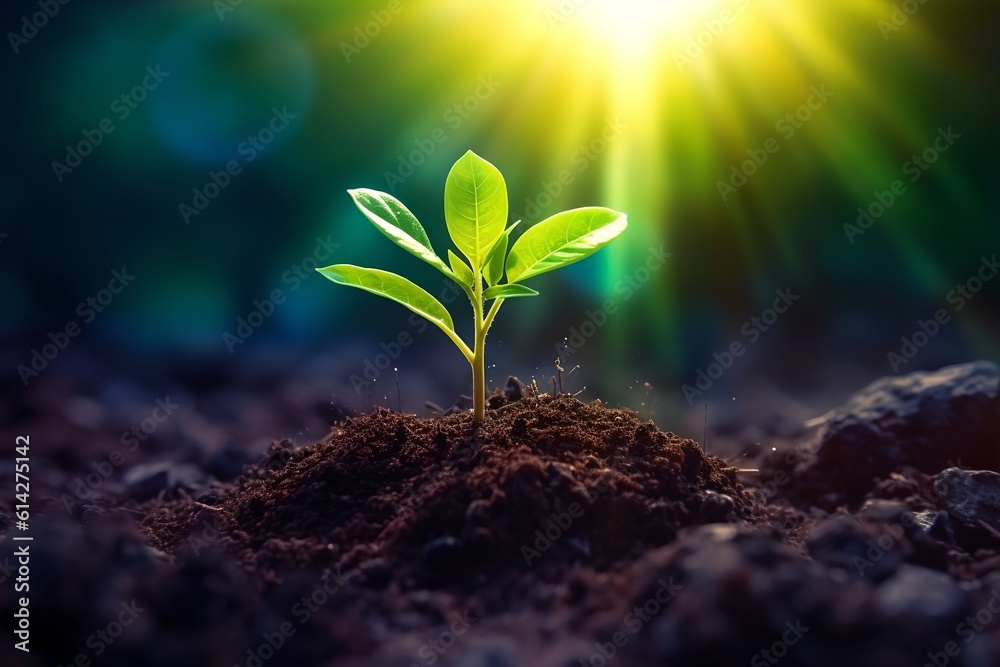 Young plant growing in sunlight, generative ai Young plant growing in sunlight, generative ai