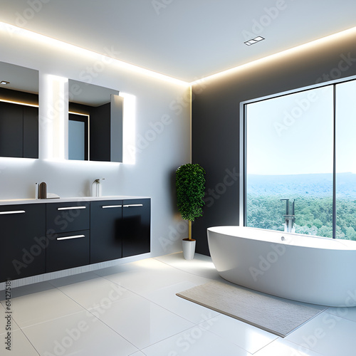 beautiful bright modern bathroom with high-tech style interior. Stylish technological modern interior design. generative AI