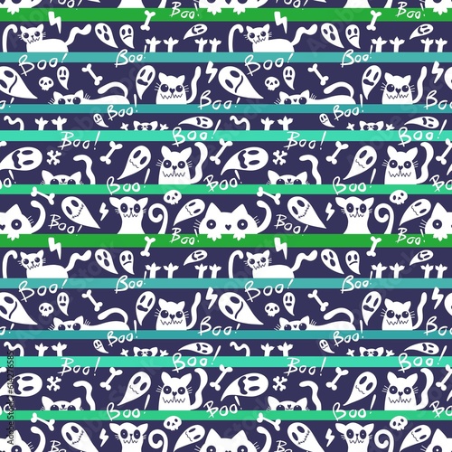 Halloween cats seamless animals monsters pattern for wrapping paper and kids clothes print and fabrics and linens