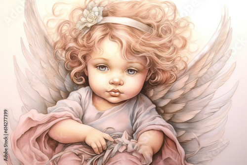 illustration of cute little angel with wings. AI generated