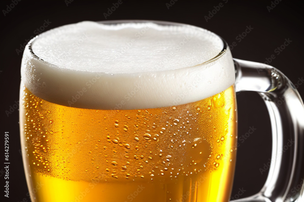 Glass of sparkling cold beer , cold draft beer, Generative AI Glass of sparkling cold beer , cold draft beer, Generative AI