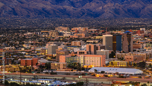 Downtown Tucson at sunset viewed from 