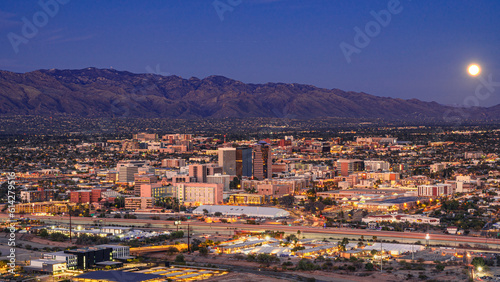 The moon rising over Tucson, Arizona as seen from 