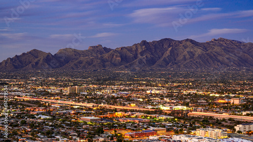 Tucson, Arizona during blue hour as seen from "A" Mountain.