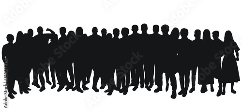 Image sketch outline of the silhouette of the crowd, group of people. Youth, students, business, workers, audience, queue, migration, refugee