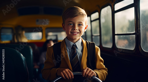 Young smiling kid boy going back to school study education learning. New educational year. Created with Generative AI technology.