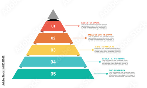 Pyramid Infographic, funnel pyramid business infographic with 5 charts. Template can be edited, recolored, editable. EPS Vector