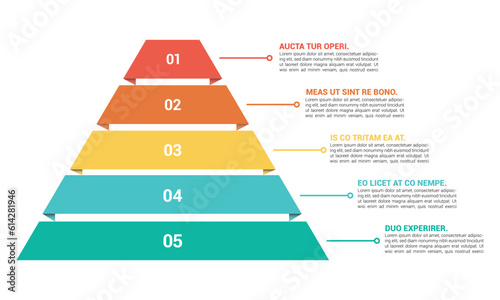 Pyramid Infographic, funnel pyramid business infographic with 5 charts. Template can be edited, recolored, editable. EPS Vector
