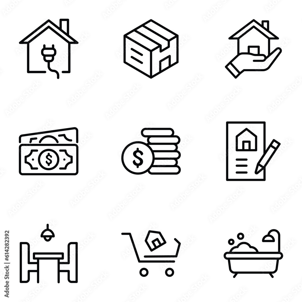 Set of Real Estate Thin Line Icons - EDITABLE STROKE - EPS Vector Set of Real Estate Thin Line Icons - EDITABLE STROKE - EPS Vector