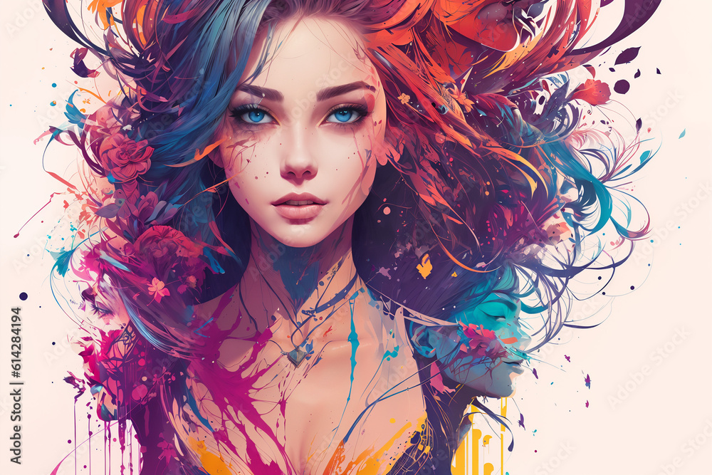 Fototapeta premium illustration of a portrait of a woman with beautiful colors