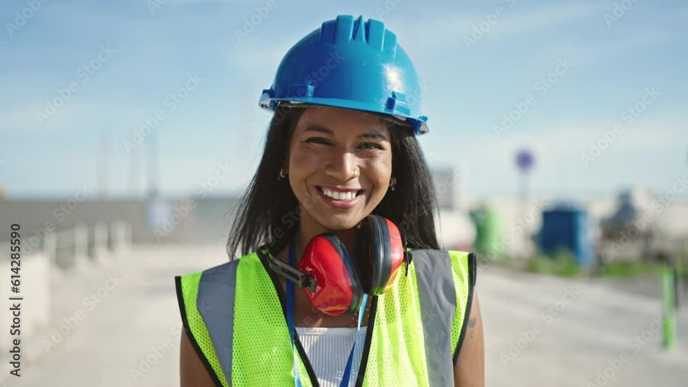 African american woman builder smiling confident standing at street African american woman builder smiling confident standing at street