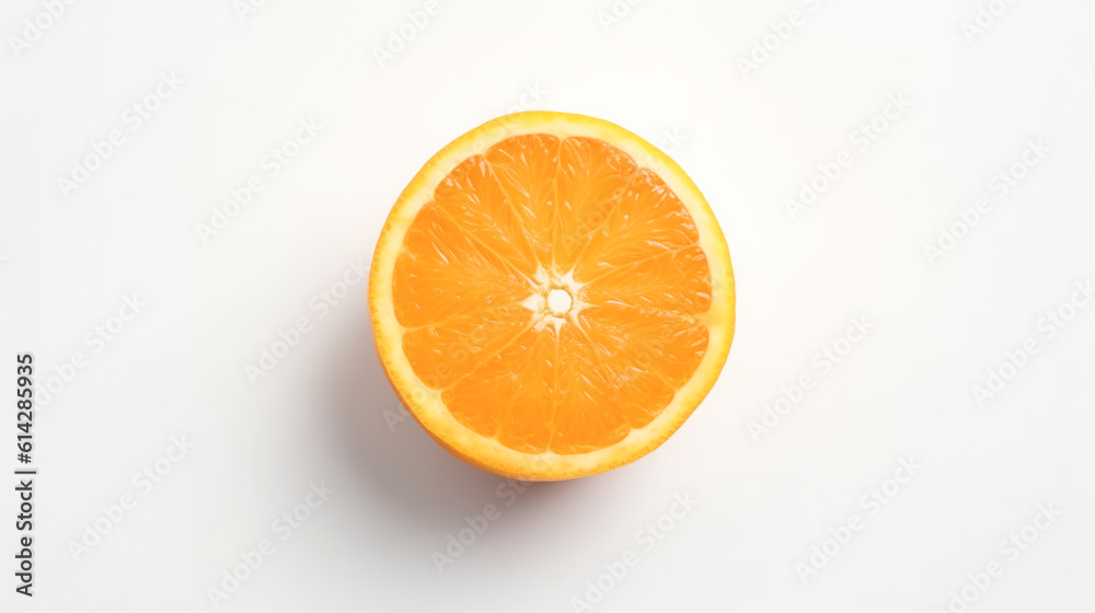 Citrus Delight: Half of a Juicy Orange in a Captivating Top-View Shot on a White Background Citrus Delight: Half of a Juicy Orange in a Captivating Top-View Shot on a White Background